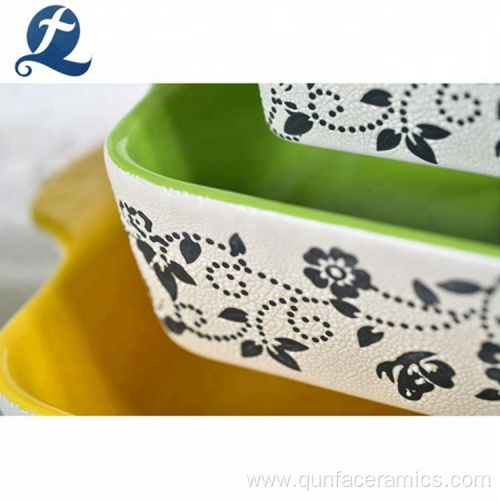 Food Grade Rectangular Ceramic Bakeware Pans With Decals